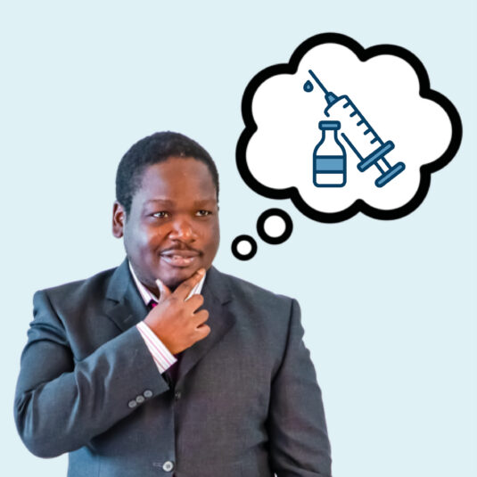 Man thinking about getting a vaccine or injection.