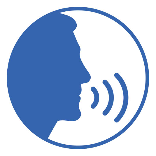 Symbol representing speech, communication, or spoken information.