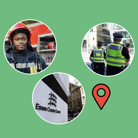Images representing emergency services, police, Essex County Council, and local community organisations.