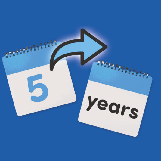 A graphic showing a timeline changing from 5 days to 5 years.