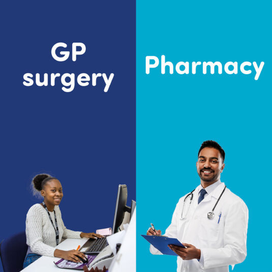 Graphic showing vaccine services available at GP surgeries and pharmacies.
