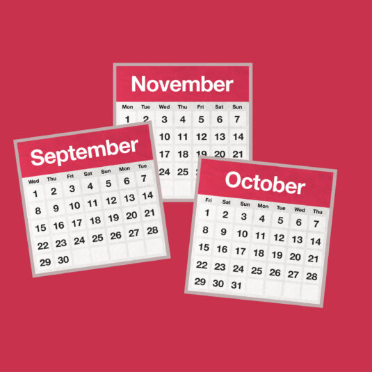 Calendars showing the months of September, October, and November.