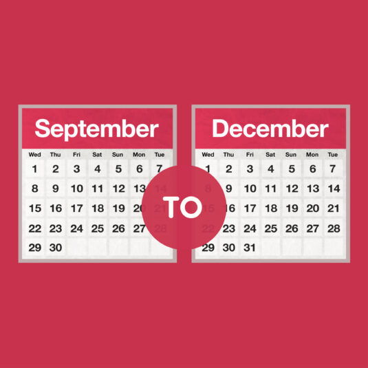 Graphic showing a time period from September to December on calendars.