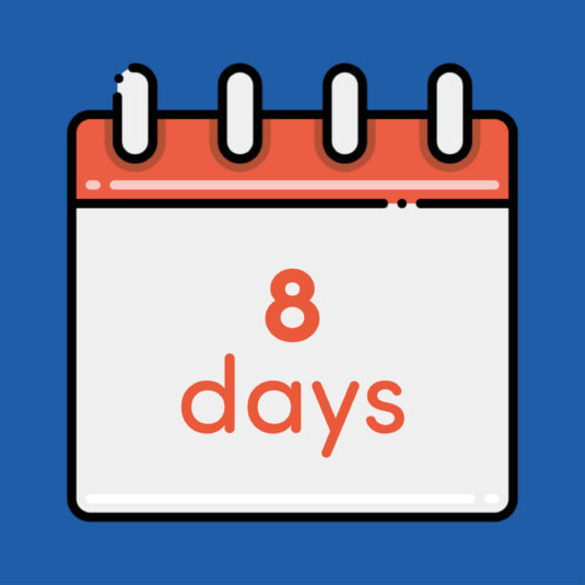 Calendar icon displaying “8 days,” indicating symptoms or treatment lasting for more than a week.